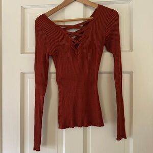 Long sleeve lace-up sweater